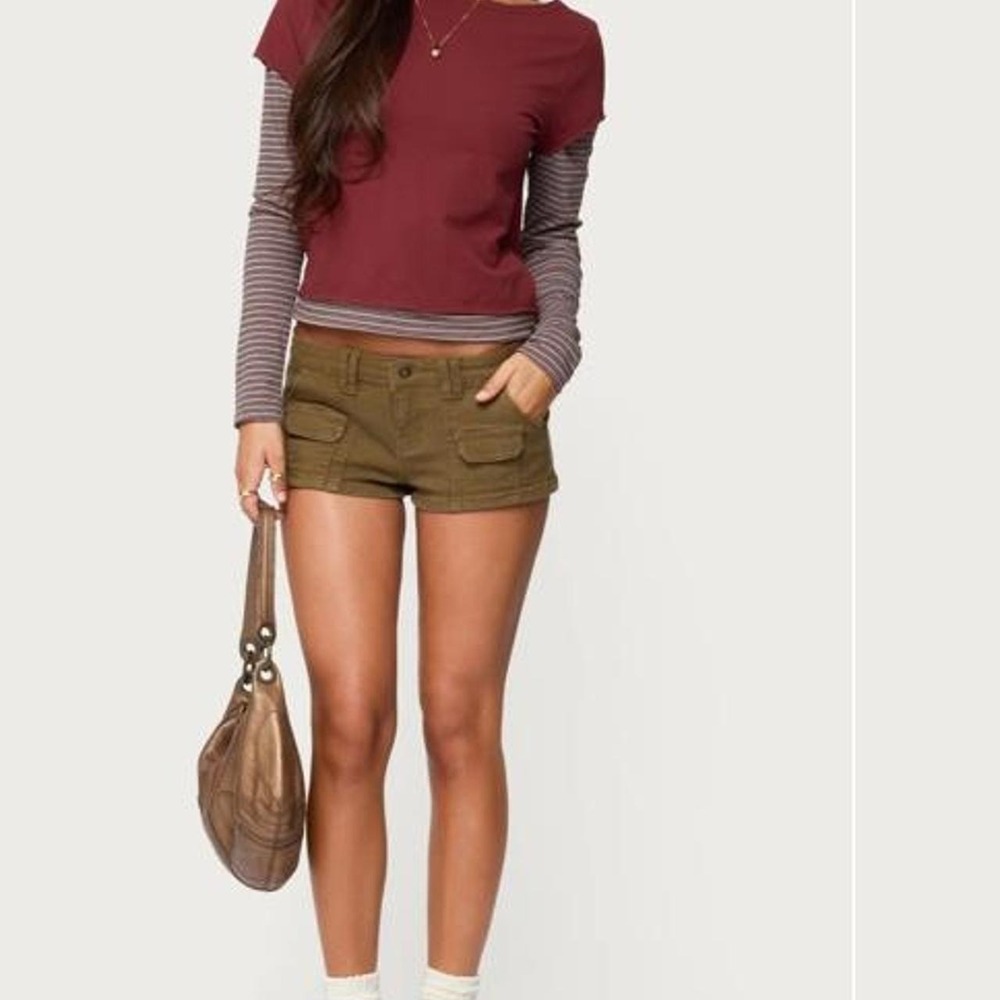 Edikted burgundy long sleeve top with striped sleeves, size L. NWT